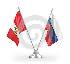 Russia and Peru table flags isolated on white 3D rendering