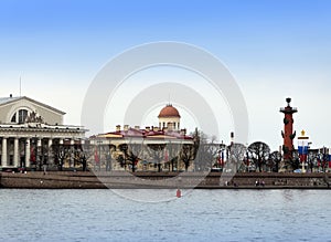 Russia. Petersburg. Vasilevsky island and Rostral columns