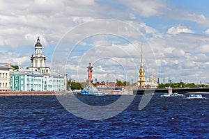 Russia. Petersburg. Vasilevsky island and Rostral columns.