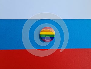 Russia and rainbow flag icon. LGBT conflict and rights concept. Metaphor Russia against LGBT community