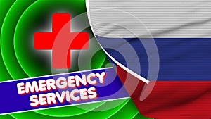 Russia Realistic Flag with Emergency Services Title Fabric Texture 3D Illustration