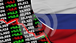 Russia Realistic Flag, Stock Finance Market Chart, Fabric Texture 3D Illustration