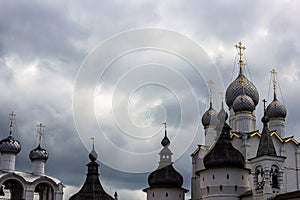 Russia, Rostov, July 2020. Stormy sky over the temple complex.