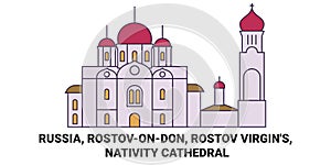 Russia, Rostovondon, Rostov Virgin's, Nativity Cathedral travel landmark vector illustration