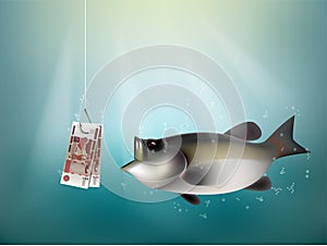 Russia ruble money paper on fish hook