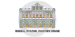 Russia, Ryazan, Ignatiev House, travel landmark vector illustration
