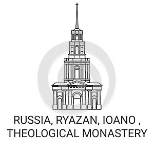 Russia, Ryazan, Ioano , Theological Monastery travel landmark vector illustration