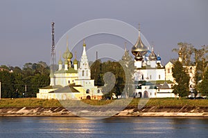 Russia`s Golden Ring. Uglich, view of the Kremlin and the Transfiguration Cathedral on the Volga