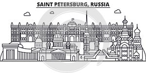 Russia, Saint Petersburg architecture line skyline illustration. Linear vector cityscape with famous landmarks, city