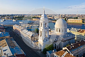 Russia. Saint-Petersburg. Catherine`s Church on Vasilievsky Island. Top View the town