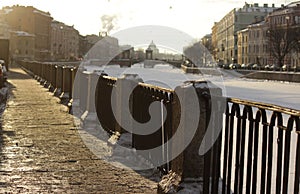 Russia, Saint-Petersburg, the Moyka river embankment in the winter sunlight
