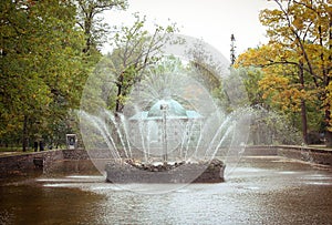 Russia Saint petersburg Petergof Palace fountain autumn