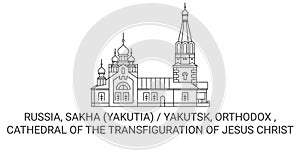 Russia, Sakha Yakutia Yakutsk, Orthodox , Cathedral Of The Transfiguration Of Jesus Christ travel landmark vector