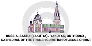 Russia, Sakha Yakutia Yakutsk, Orthodox , Cathedral Of The Transfiguration Of Jesus Christ travel landmark vector