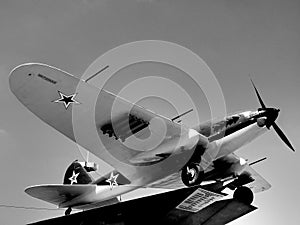 Russia. Samara. May 28, 2016. Monument Fighter of the Second World War on a black and white background