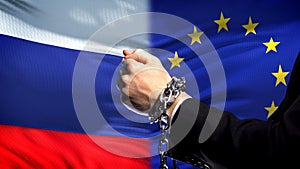 Russia sanctions Eropean Union, chained arms, political or economic conflict