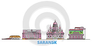 Russia, Saransk line cityscape, flat vector. Travel city landmark, oultine illustration, line world icons