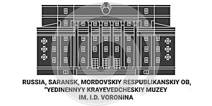 Russia, Saransk, Yedinennyy Krayevedcheskiy Muzey Im. I.D. Voronina travel landmark vector illustration