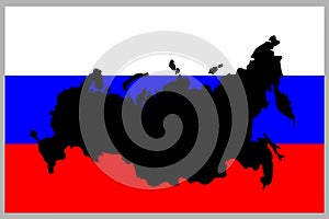 Russia silhouette map in russian flag. Russian federation vector map on flag. Vector illustration
