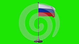 Russia small flag fluttering on a flagpole. Green screen background, 4K