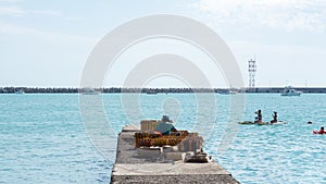 Russia, Sochi 12.06.2022. Preparing fireworks by the sea. Festive fireworks, pyrotechnics