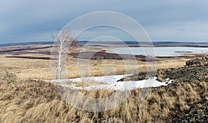 Russia Southern Ural mountains Uralic steppe. Spring in the southern Urals steppe