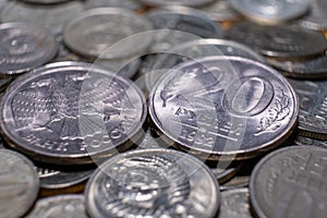 Russia and Soviet Union coins. Stack of coins representing success riches and wealth