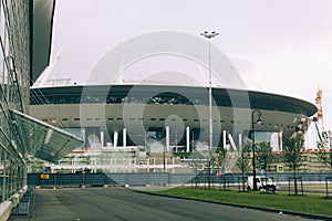Russia, St. Petersburg, 2016: Construction New Zenit Stadium Zenith Arena, UEFA, Gazprom-Arena