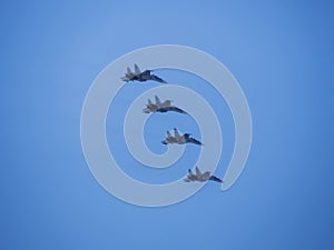 Russia, St. Petersburg - June 24, 2020: Demonstration flight of two Russian-made su-30SM multirole fighters. Russian