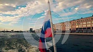 Russia St. Petersburg Neva River motor vessel flag of Russia