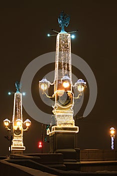 Russia, St. Petersburg, Rostral columns in front of the Trinity Bridge