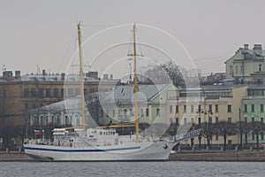 Russia, St. Petersburg, sailing ship at the pier