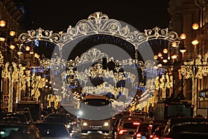 Russia, St. Petersburg, traffic on Nevsky Prospekt