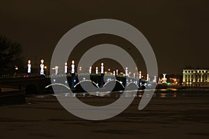 Russia, St. Petersburg, Troitsky bridge cold winter night