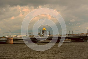 Russia, St. Petersburg, view of St. Isaac`s Cathedral before a thunderstorm