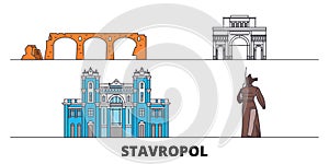 Russia, Stavropol flat landmarks vector illustration. Russia, Stavropol line city with famous travel sights, skyline