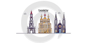 Russia, Tambov tourism landmarks, vector city travel illustration