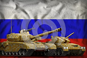 Russia tank forces concept on the national flag background. 3d Illustration