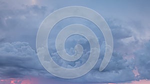 Russia, timelapse. The movement of the thunderclouds over the fields of winter wheat in early spring in the vast steppes of the Do