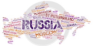 Russia top travel destinations word cloud photo