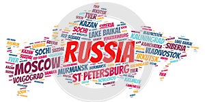 Russia top travel destinations word cloud photo