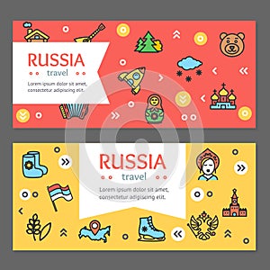 Russia Travel and Tourism Flyer Banner Posters Card Set. Vector