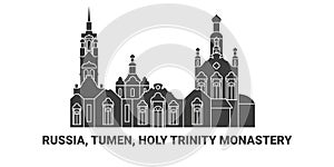 Russia, Tumen, Holy Trinity Monastery, travel landmark vector illustration