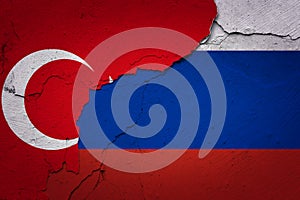 Russia and Turkey flags. International relations