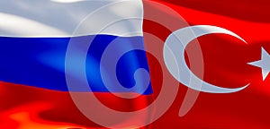 Russia and Turkey flags. Russia flag and Turkey flag. 3D work and 3D image