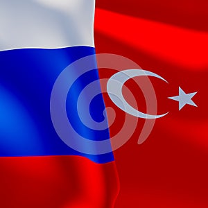 Russia and Turkey flags. Russia flag and Turkey flag. 3D work and 3D image
