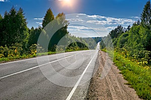 Russia, Tver region, road to Lake Seliger extending distance to the horizon
