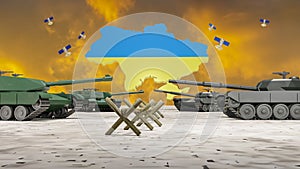 Russia-Ukraine tensions escalate at border. , 3D rendering photo