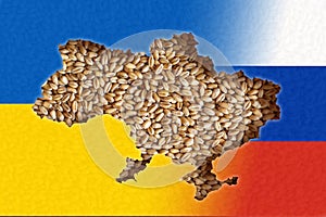 Russia Ukrainie war conflict and Ukraine wheat export crisis concept. World grain crisis concept