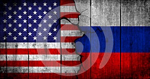 Russia and United States background. RU and USA relations. Conflict and war concept